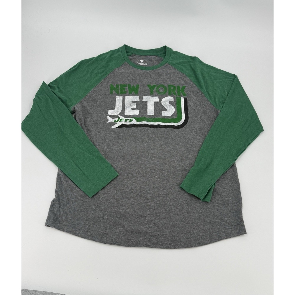 New York Jets Long Sleeve Size Lg Fanatics NFL NY Jets Green Grey Vtg Look Tee